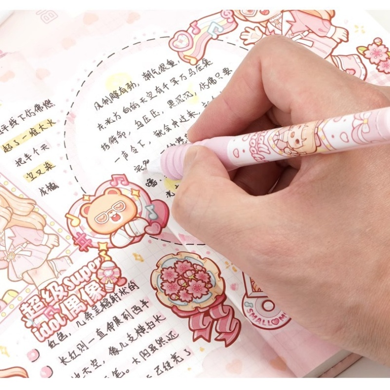 SMALL MOCHI 0.5mm Nhấn bút Unisex Đen Core Sponge Bảo vệ Cover Dễ thương Phim hoạt hình Sinh viên bút gel