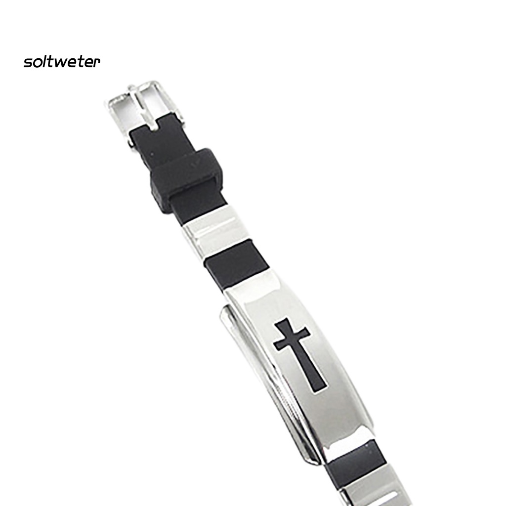 Vòng Đeo Tay Bằng Thép Không Gỉ Họa Tiết Chữ Thập Unisex