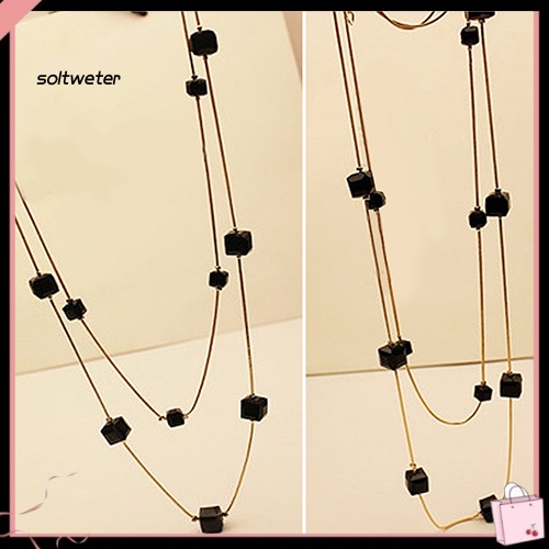 Vòng cổ Hợp Kim Dáng Dài 2 Lớp Đính Đá Hình Vuông Sang Trọng