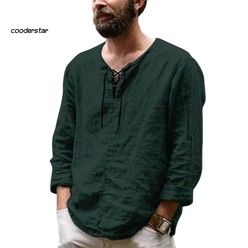 Áo Thun Tay Dài Cổ Tròn Dáng Rộng Màu Trơn Phối Dây Rút Thời Trang Mùa Hè Cho Nam