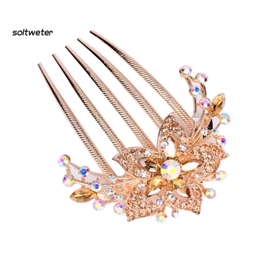 Lược Cài Tóc Hình Hoa Lá Đính Đá Xinh Xắn Cho Nữ