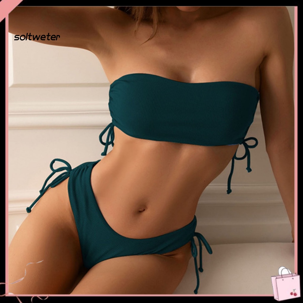 Bộ Bikini 2 Mảnh Không Dây Nâng Ngực Màu Sắc Thời Trang