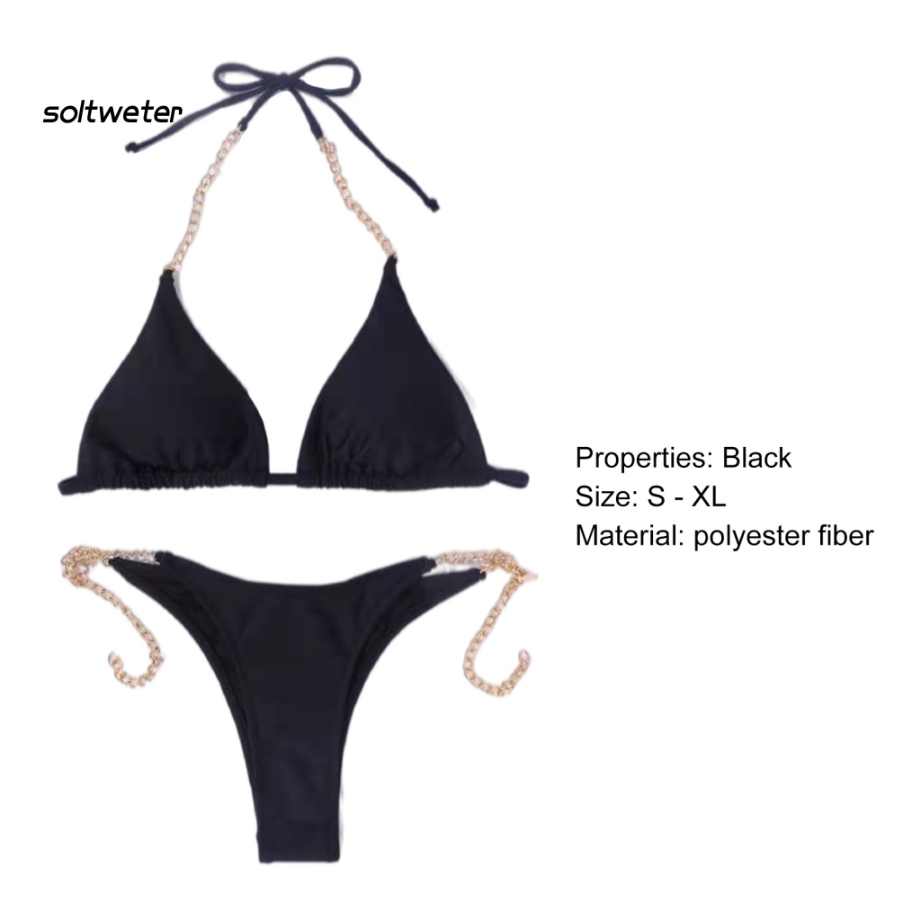 1 Bộ Đồ Bơi Bikini Bằng Polyester Phối Dây Xích Thoáng Khí Bắt Mắt Quyến Rũ Cho Nữ