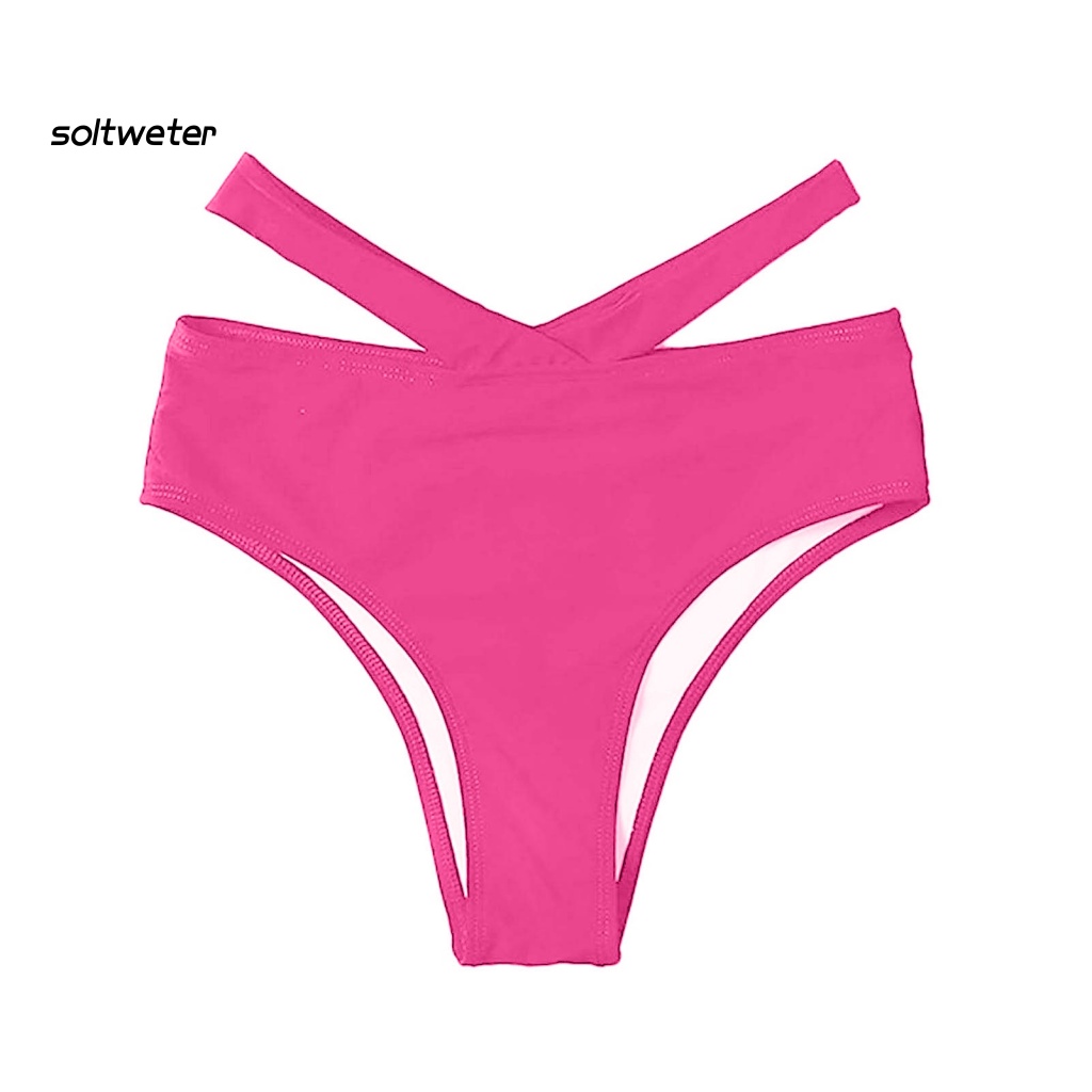 Quần Bơi Thể Thao Lưng Cao Co Giãn Mềm Mại Màu Trơn Khoét Rỗng Ôm Dáng Cho Nữ