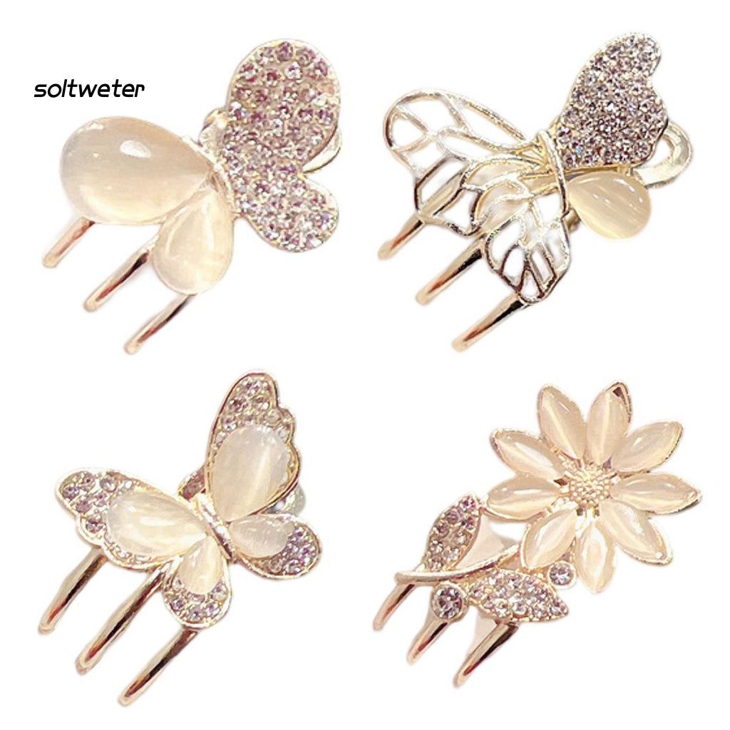 Kẹp Tóc Càng Cua Hình Hoa / Bướm Đính Đá Opal Mini Chống Trượt Tạo Kiểu Tóc Thời Trang Cho Nữ