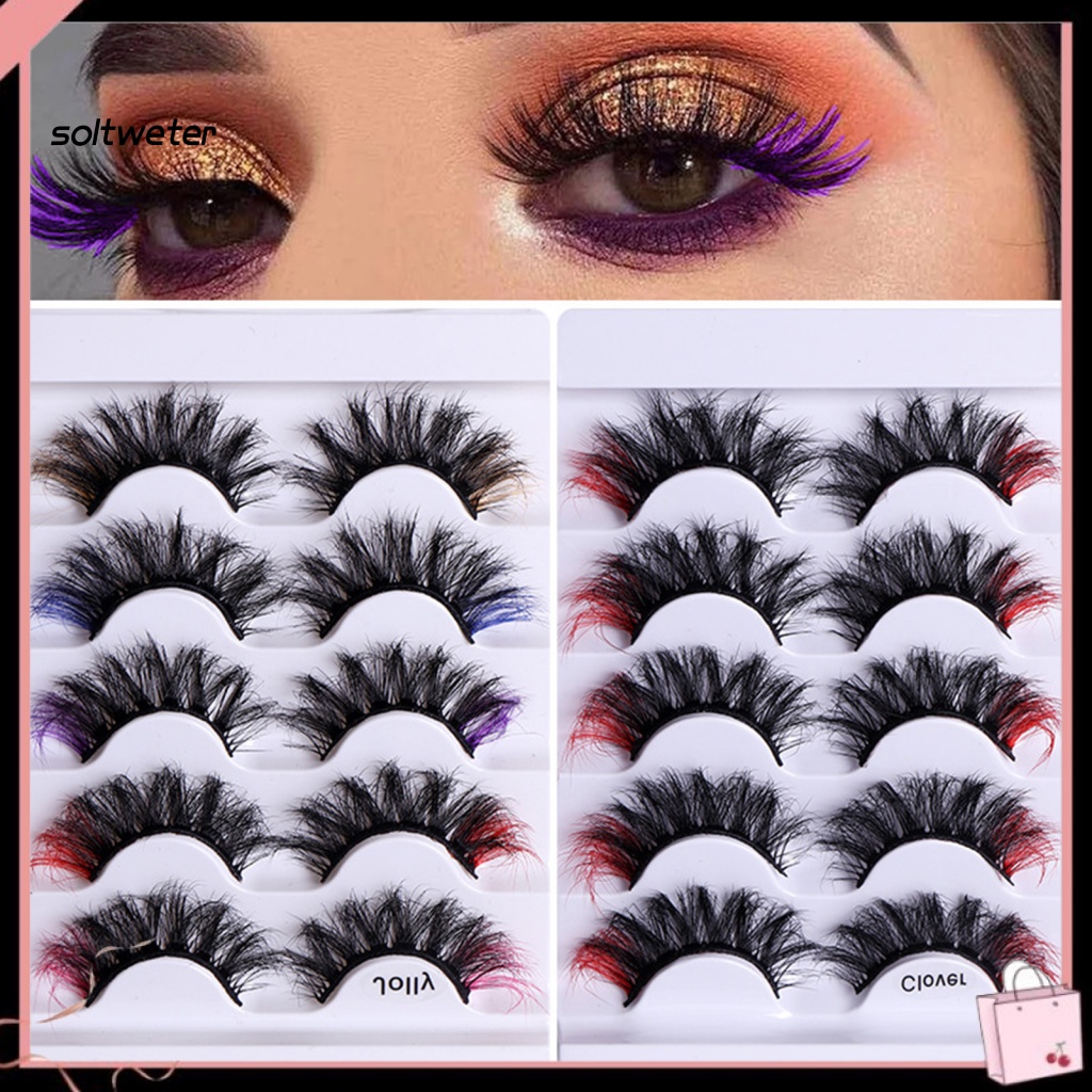 Bộ 5 Cặp Lông Mi Giả Cong Dày Tự Nhiên Màu Sắc Sống Động Dùng Hóa Trang