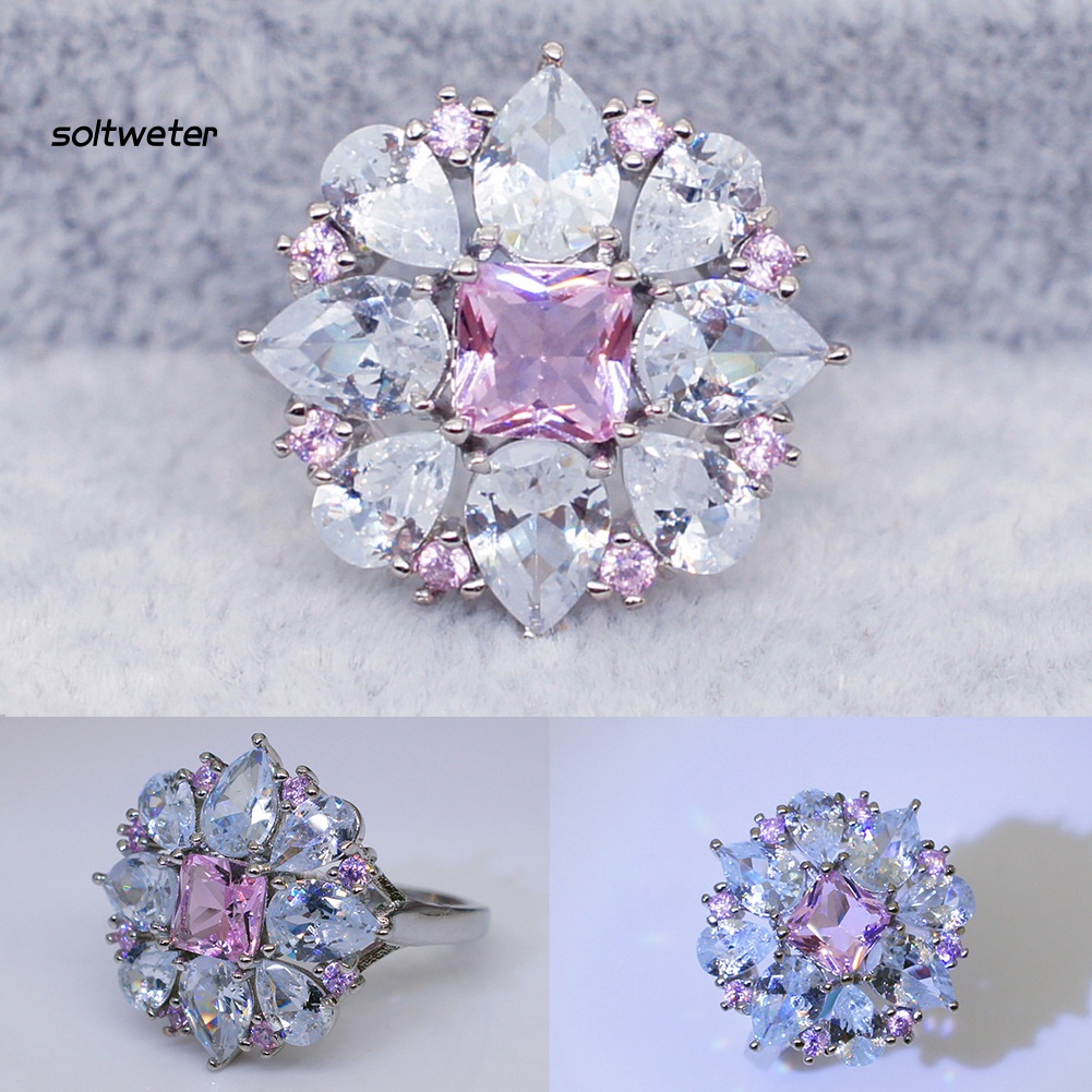 Nhẫn Đính Hôn Nữ Mặt Hoa Đính Đá Thời Trang