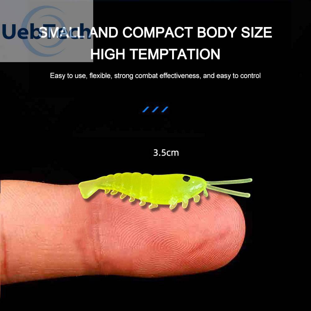 50 Mồi Tôm Giả Câu Cá Nhựa PVC Mềm Phát Quang 3.5cm