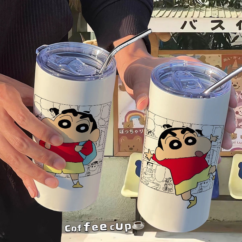 Bình Nước Giữ Nhiệt Bằng Thép Không Gỉ In Hình Shin-Chan Kèm Ống Hút Tiện Dụng