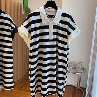 Đầm Cotton Ngắn Tay Họa Tiết Kẻ Sọc Phong Cách Châu Âu Thời Trang Cho Nữ