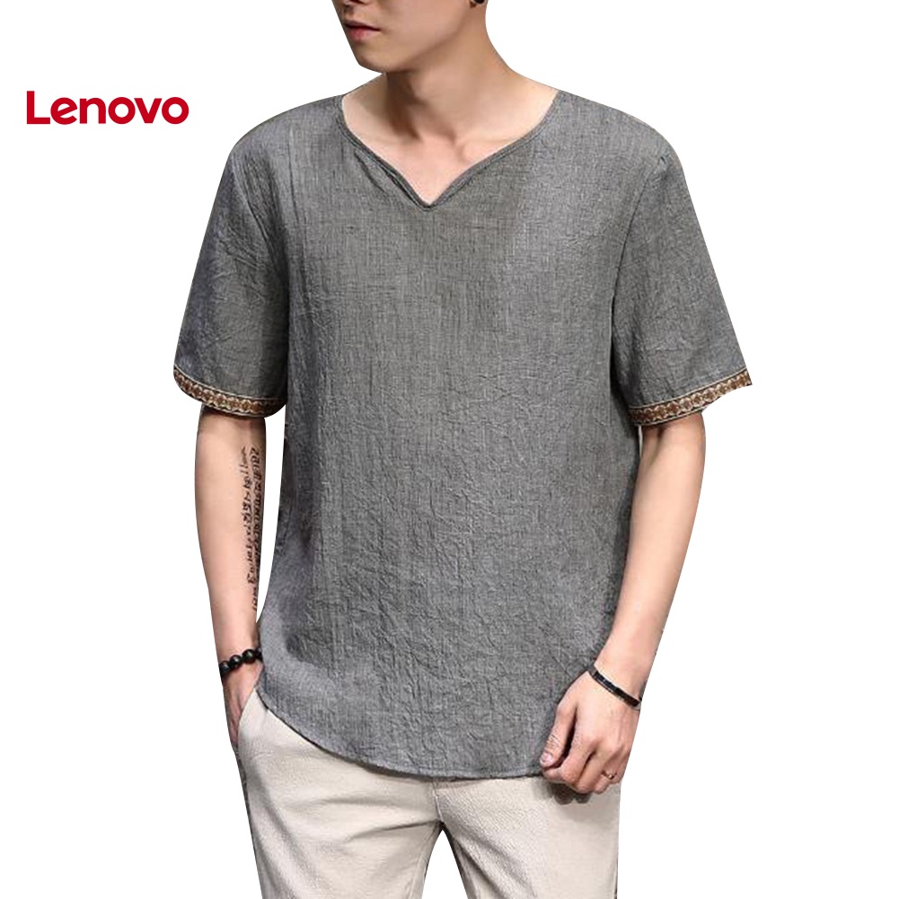 Áo Thun Tay Ngắn Cổ Chữ V Bằng Vải Lanh In Họa Tiết Hoa Hướng Dương Plus Size Cho Nam