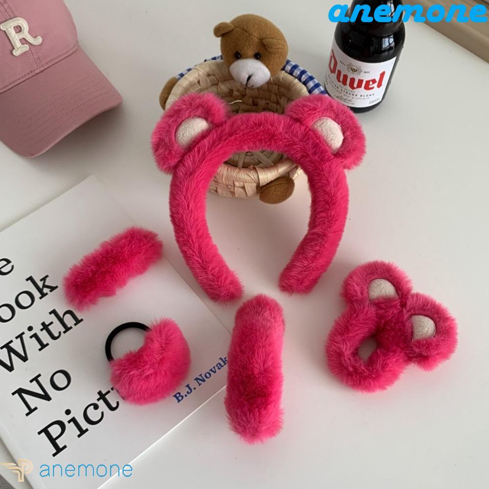 ANEMONE Băng Đô Cài Tóc Tai Gấu / Dâu Tây Hoạt Hình Dễ Thương Cho Nữ