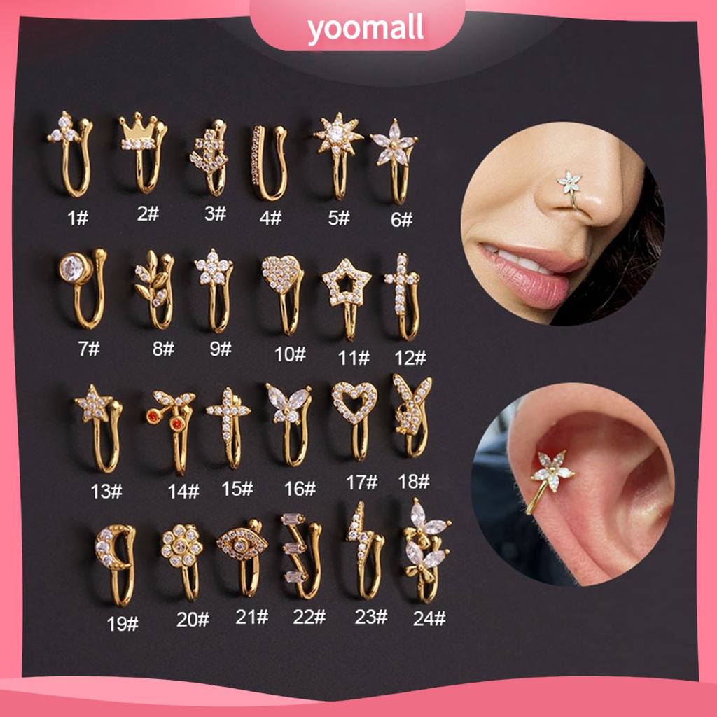[YM] Khuyên Mũi Kẹp Mũi Dáng Chữ U Bằng Đồng Đính Đá Zircon Đa Phong Cách Sáng Bóng Mặc Hàng Ngày