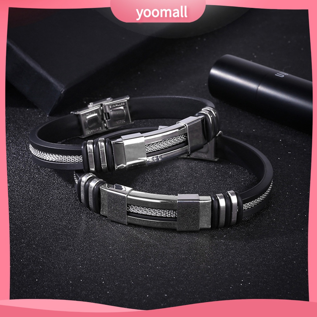 Vòng Tay Silicone Bản Rộng Bằng Thép Không Gỉ Cho Nam