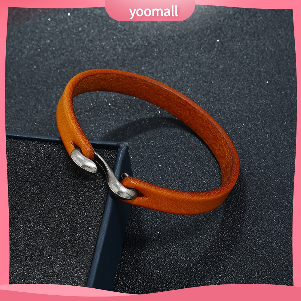 [YM] Vòng Tay Da Bò Mỏng Có Khóa Móc Phong Cách Punk Cổ Điển Cho Nam