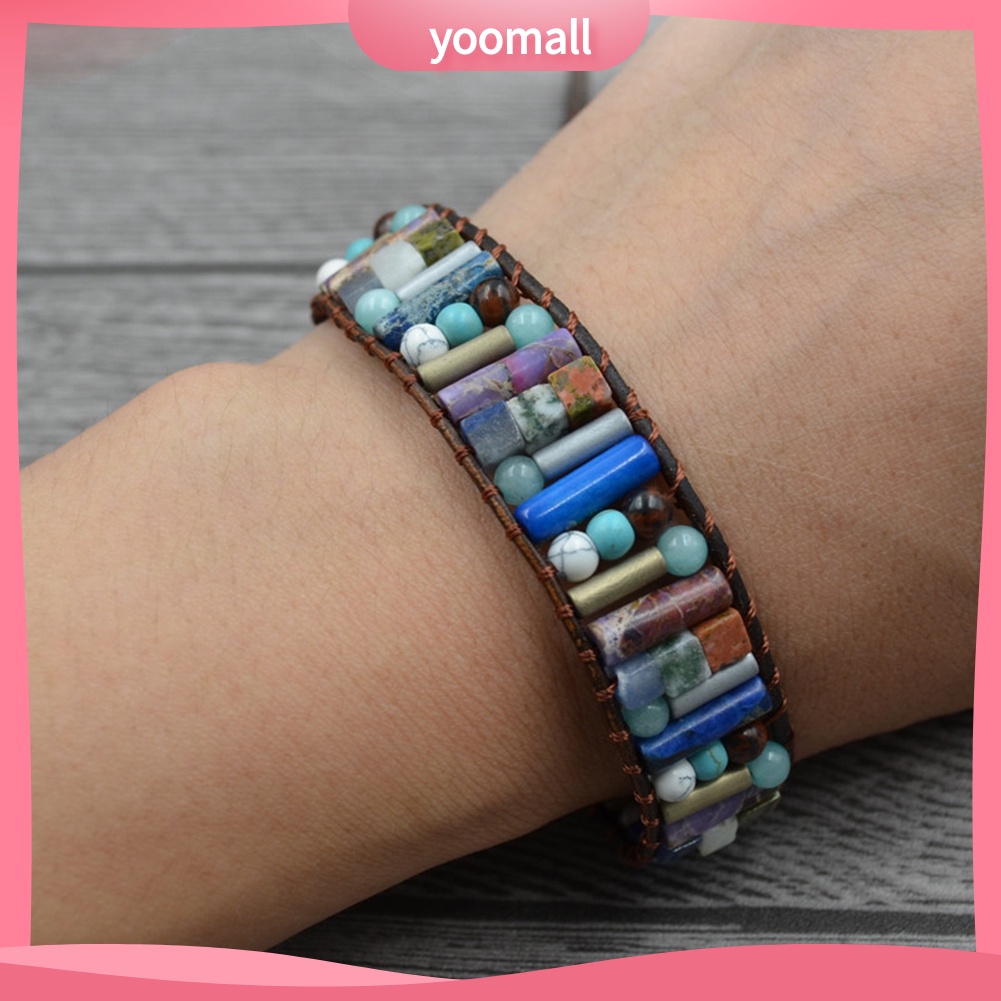 Vòng Tay Dây Da Giả Nhiều Lớp Đính Đá Quý Phong Cách Boho Cho Nữ