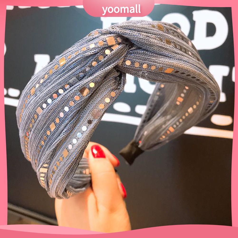 Băng Đô Cài Tóc Bản Rộng Đính Kim Sa Lấp Lánh Kiểu Vintage Cho Nữ