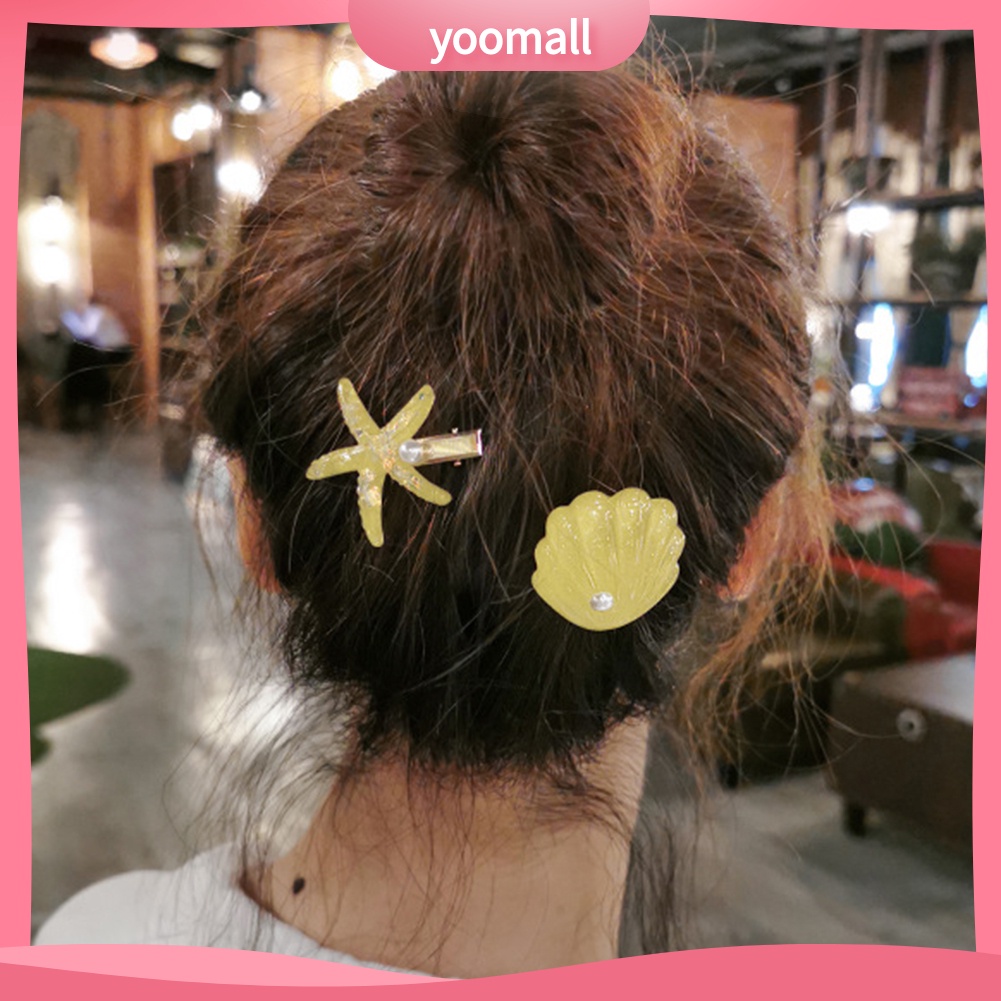 Set 2 Kẹp Tóc Hình Vỏ Sò / Sao Biển Đính Ngọc Trai Giả Thời Trang Cho Nữ