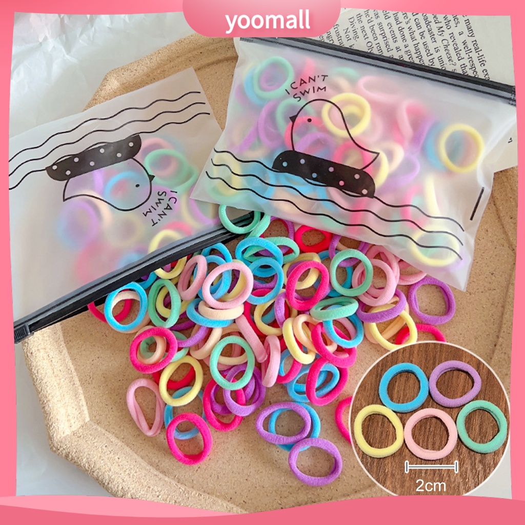 Set 100 Dây Buộc Tóc Co Giãn Chống Rơi Màu Sắc Kẹo Ngọt Dành Cho Trẻ Em