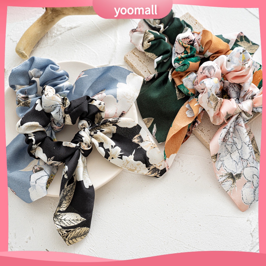 Dây Buộc Tóc Vải Satin Mềm Mịn In Họa Tiết Hoa Xinh Xắn