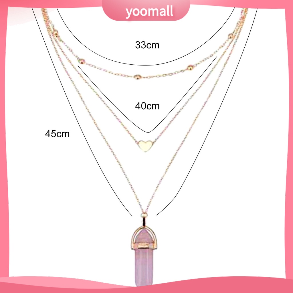 [YM] Vòng Cổ Choker 3 Lớp Đính Hạt Pha Lê Giả Hình Lục Giác / Trái Tim Phù Hợp Với Tất Cả Dành Cho Bạn