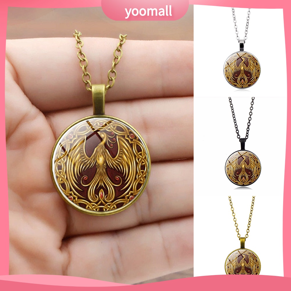 Vòng cổ Mặt Kính Cabochon Họa Tiết Phượng Hoàng Cổ Điển Cho Nữ