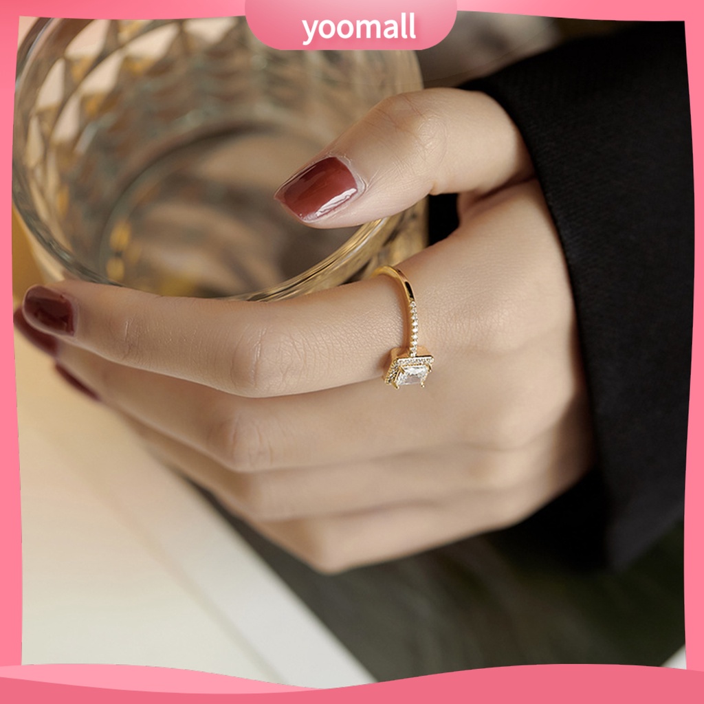 Nhẫn Mở Hình Vuông Đính Đá Tinh Xảo Cho Nữ