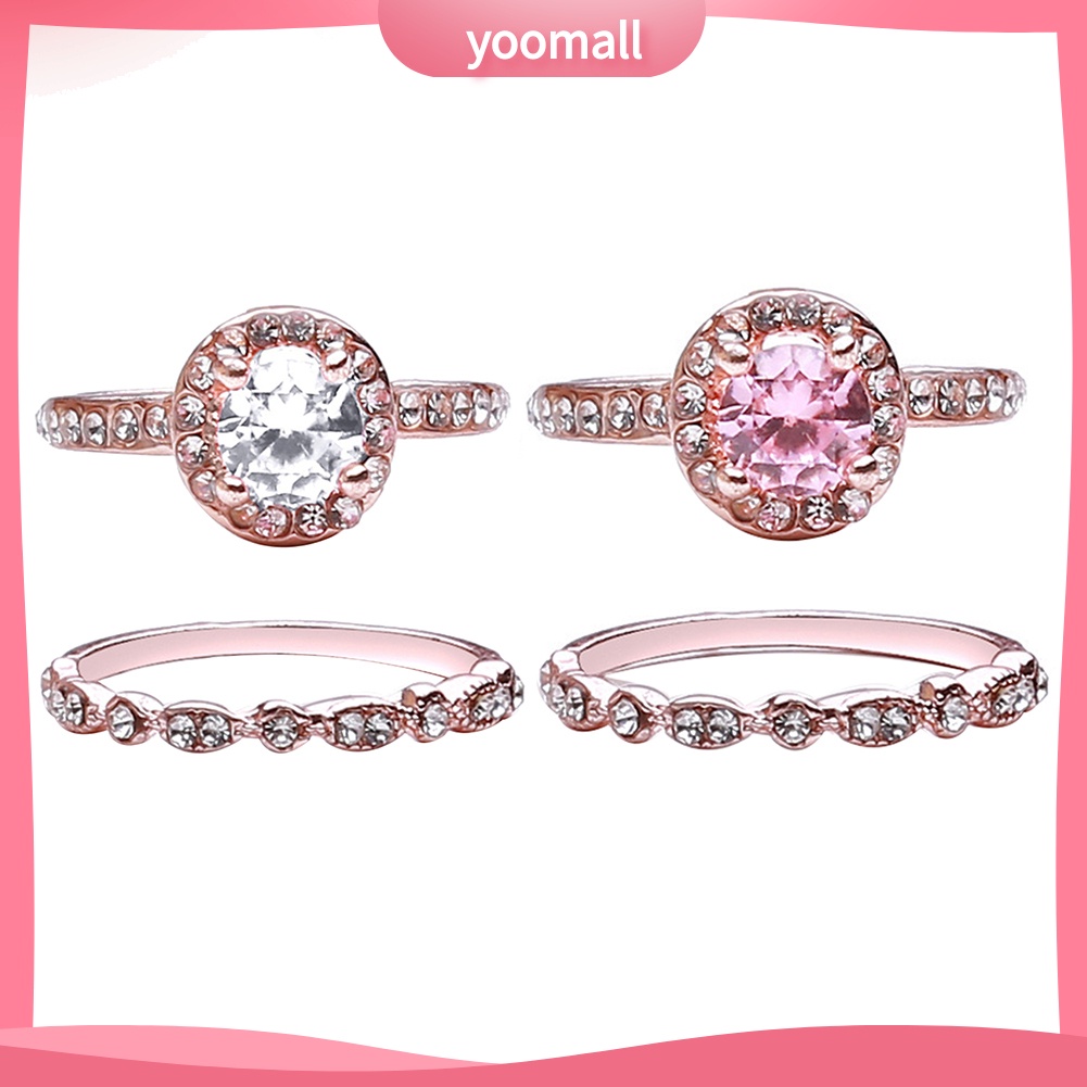 Bộ 2 Nhẫn Đính Đá Zircon Thời Trang Sang Trọng Cho Nữ