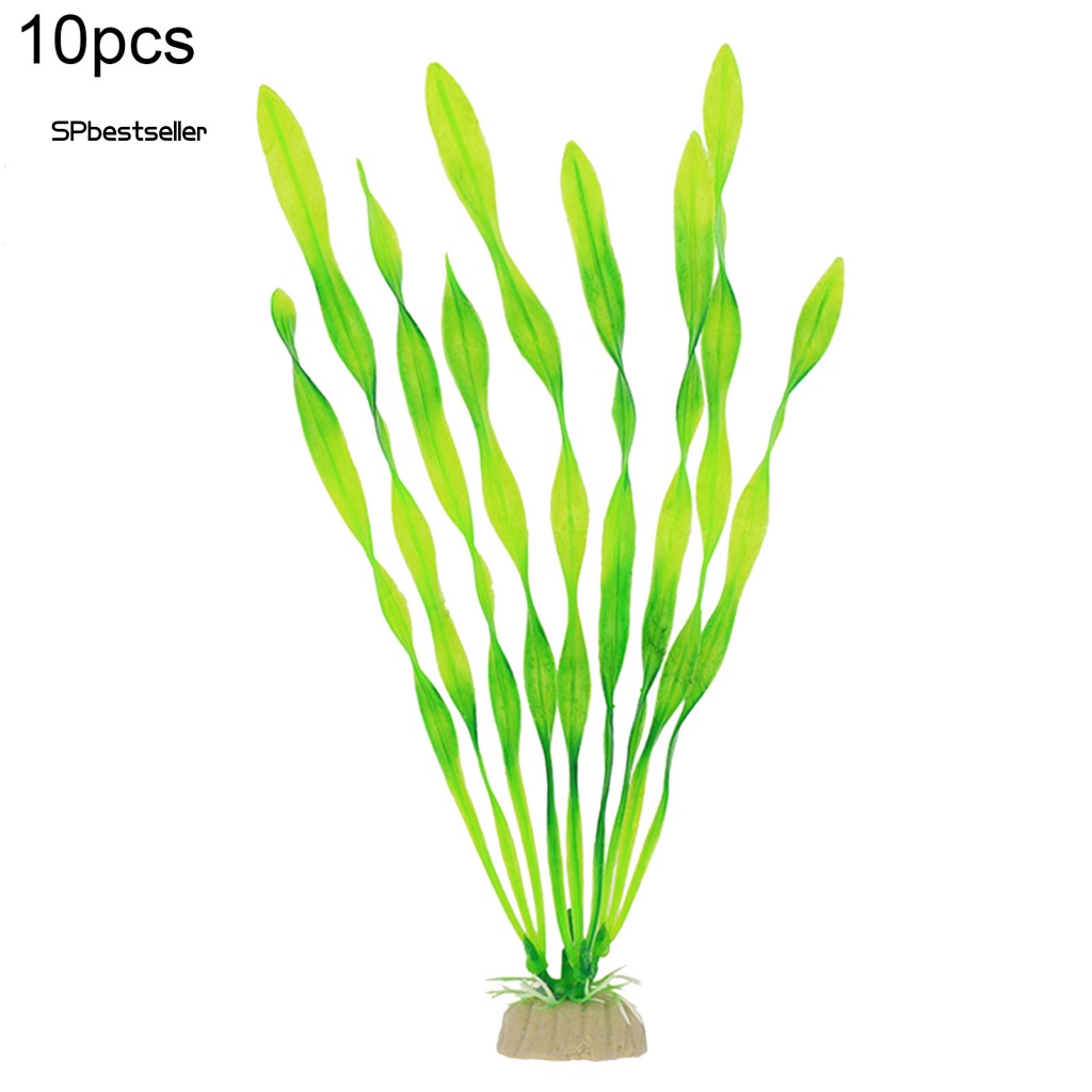 Set 10 Cỏ Nhân Tạo Đế Gốm Trang Trí Bể Cá