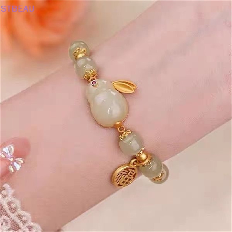 [Cxsteau] Vòng Tay Cặp Bằng Đá Thủy Tinh Tự Nhiên Hình Thỏ May Mắn Làm Quà Tặng Thời Trang Nữ MME