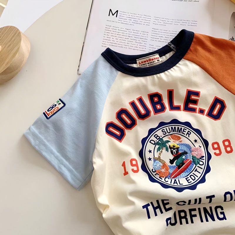 Áo thun trẻ em  100% cotton unisex áo khoác trẻ em raglan ngắn tay hoạt hình in t-shirt thời trang trẻ em