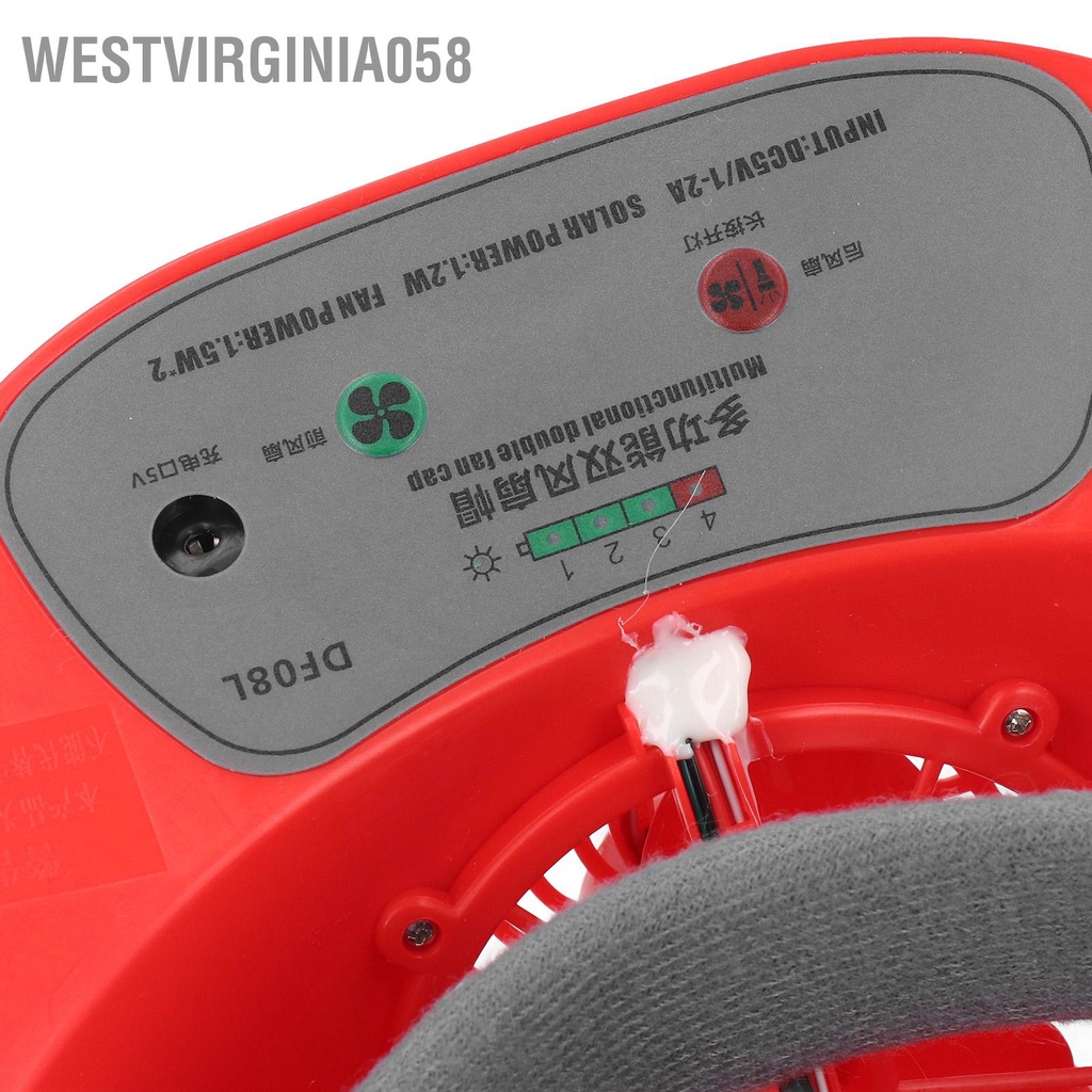 Westvirginia058 Mũ cứng năng lượng mặt trời UV Proof 4 Gears bảo hiểm an toàn thông gió có thể điều chỉnh với quạt kép Đèn pha DC 5V