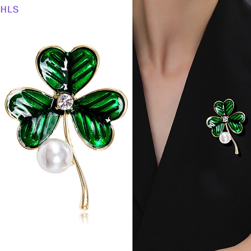 Ghim Cài Áo Hình Cỏ Bốn Lá Đính Ngọc Trai Nhân Tạo Thời Trang