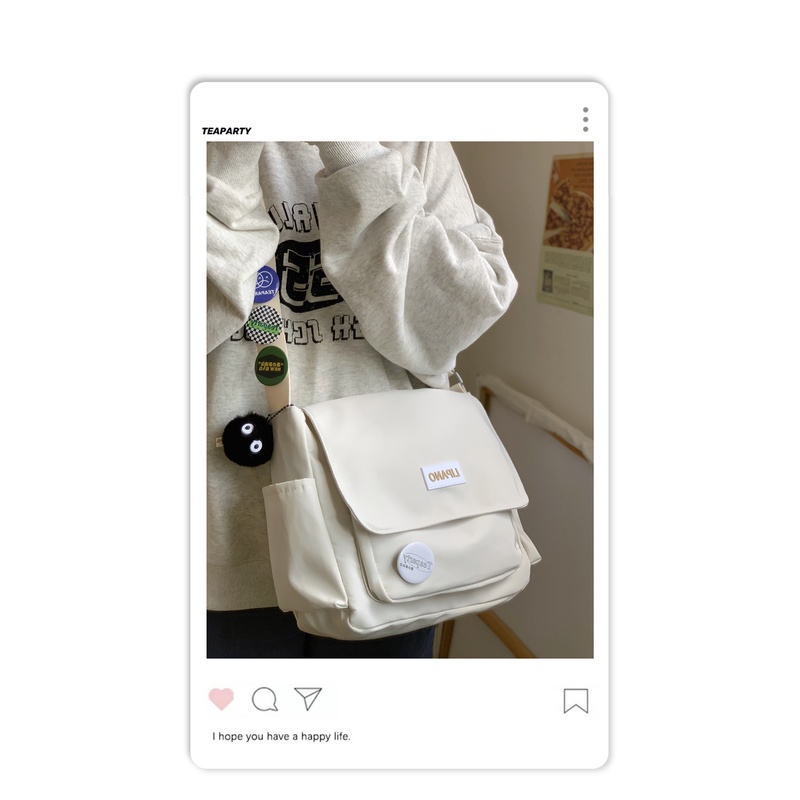 Túi Đeo Vai Vải Canvas Màu Sắc Đơn Giản Phong Cách Nhật Bản