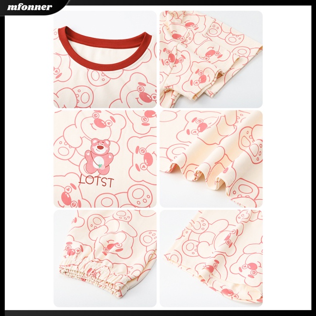 Bộ Đồ Ngủ 2 Món Áo Thun Tay Ngắn Cổ Tròn In Hoạt Hình Phối Quần Short Thời Trang Mùa Hè Cho Nữ