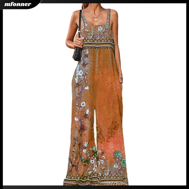 Áo liền quần Sát Nách Hở Lưng Dáng Rộng In Họa Tiết Thổ Cẩm Kiểu Retro Gợi Cảm Cho Bạn Gái