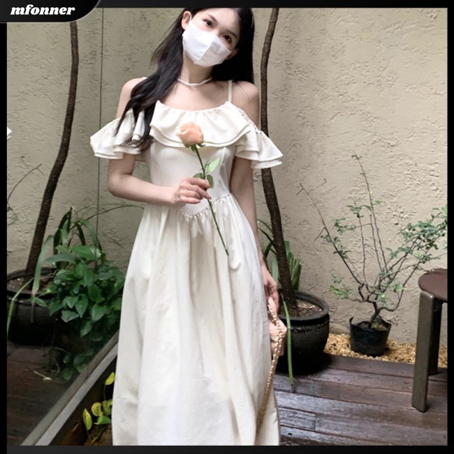 Đầm Lưng Cao Tay Bèo Màu Sắc Đơn Giản Thanh Lịch Cho Nữ