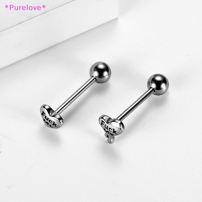 Khuyên Lưỡi Bằng Thép Phẫu Thuật Hình Trái Tim In Chữ Tiếng Anh Vui Nhộn Chống Dị Ứng Mới