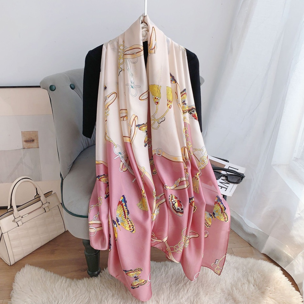 Khăn Quàng Cổ Chống Nắng Bằng Lụa Mỏng In Họa Tiết Thời Trang Phong Cách Hàn Quốc Cho Nữ