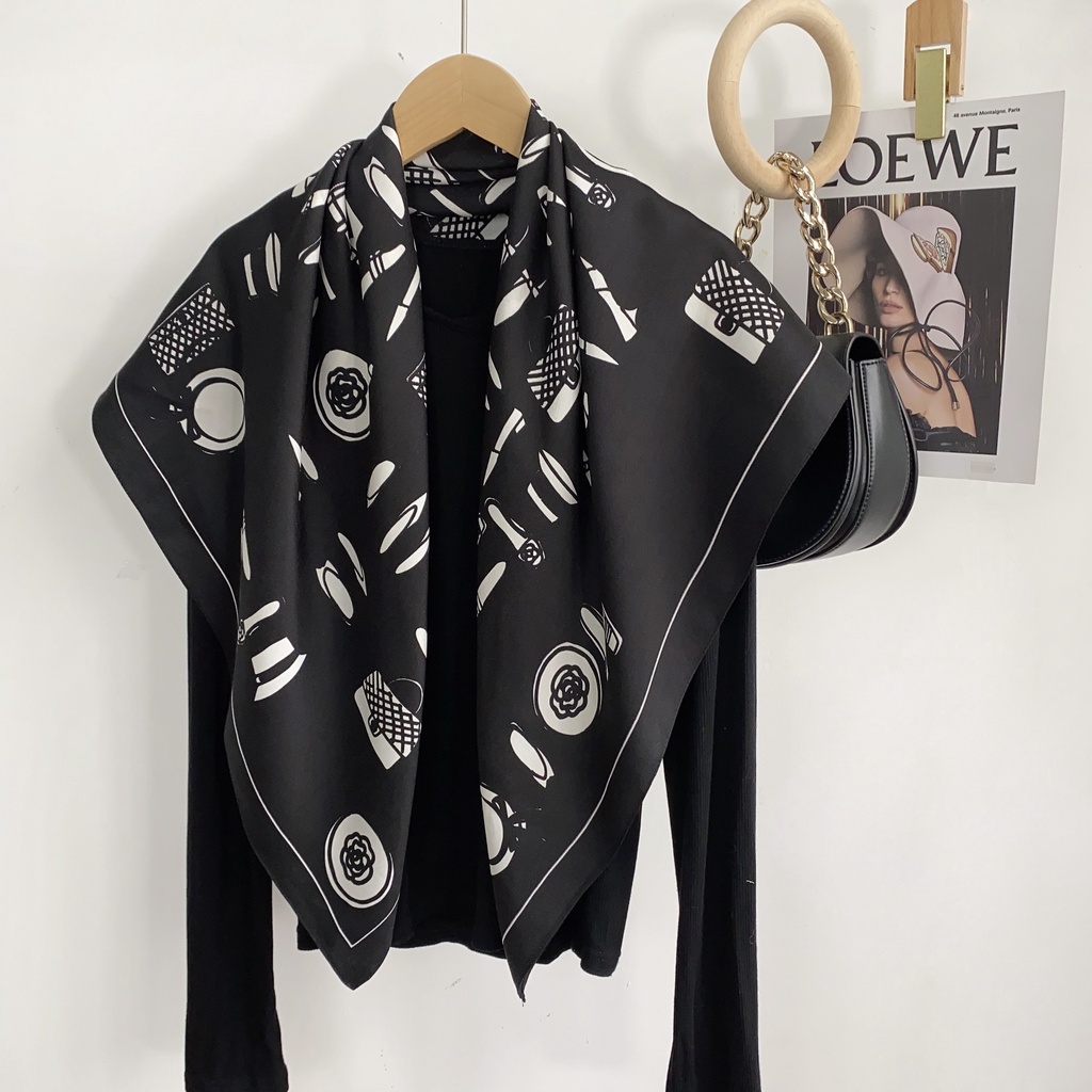 Xiaoxiang Khăn Quàng Cổ Vuông Bằng Lụa Chéo Hình Hoa Trà Màu Sắc Mơ Mộng Đơn Giản Đa Chức Năng Phong Cách Âu Mỹ Dành Cho Bạn Nữ