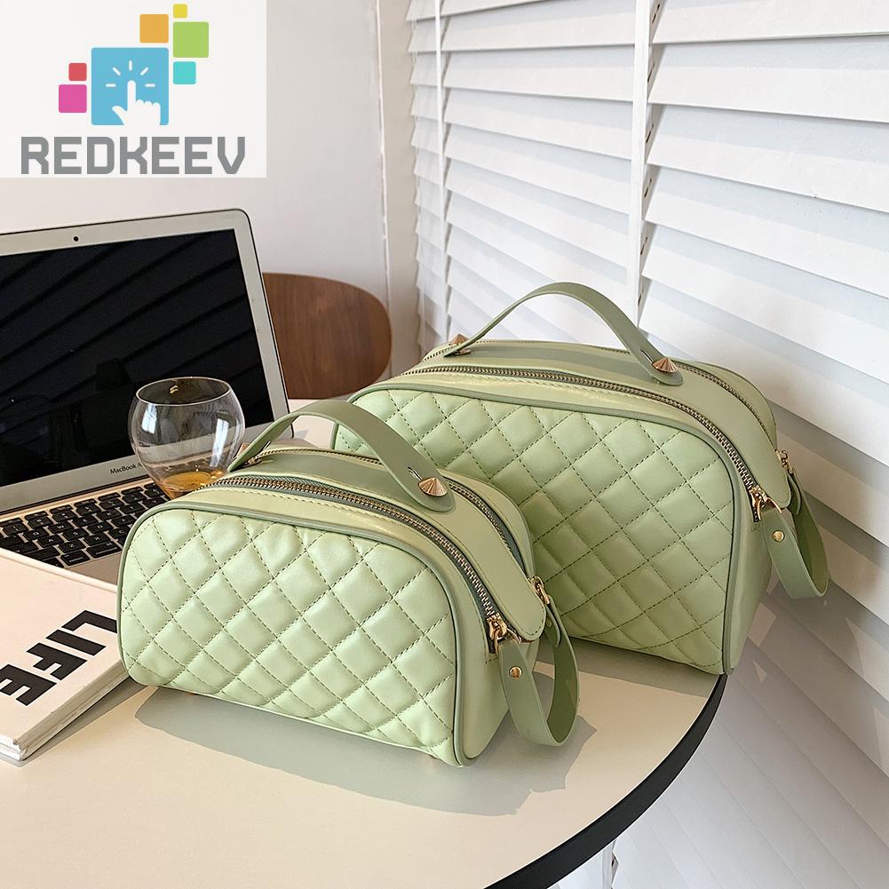 Túi Đựng Mỹ Phẩm Da PU Có Khóa Kéo Họa Tiết Kim Cương Sang Trọng Cho Nữ