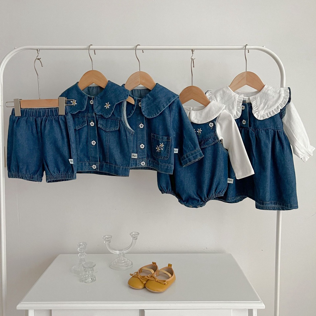 Hàng Mới Về Bộ Áo Liền Quần Denim Một Mảnh Phong Cách Hàn Quốc Ngọt Ngào Cho Bé Gái KVFX