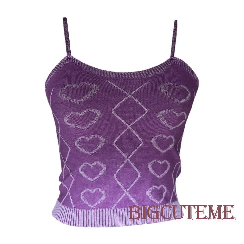 Áo Hai Dây Dệt Kim Ôm Dáng In Họa Tiết Trái Tim Thời Trang Mùa Hè Cho Nữ