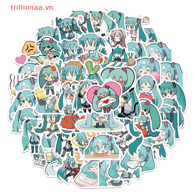 Bộ 65 Miếng Dán Hoạt Hình Hatsune Miku Graffiti Trang Trí Vali Laptop
