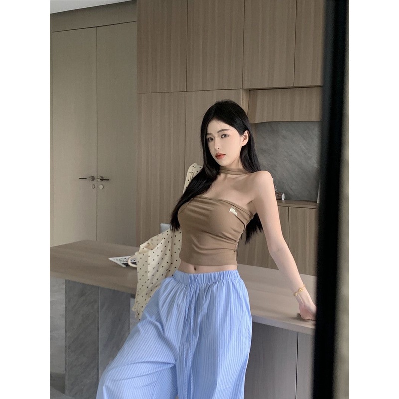 Sodazzz Áo Ống Ngắn Không Tay Thêu Hình Thời Trang Mùa Hè Màu Trơn Dành Cho Bạn Nữ