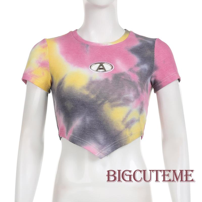 [] - Áo Crop Top Ngắn Tay In Màu Nhuộm Cơ Bản Thời Trang Dạo Phố Mùa Hè Dành Cho Nữ