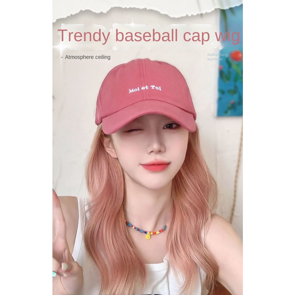 Mũ Bóng Chày Kèm Tóc Giả Dài Xoăn Tự Nhiên Mỏng Nhẹ Phong Cách Hàn Quốc Thời Trang Cho Nữ
