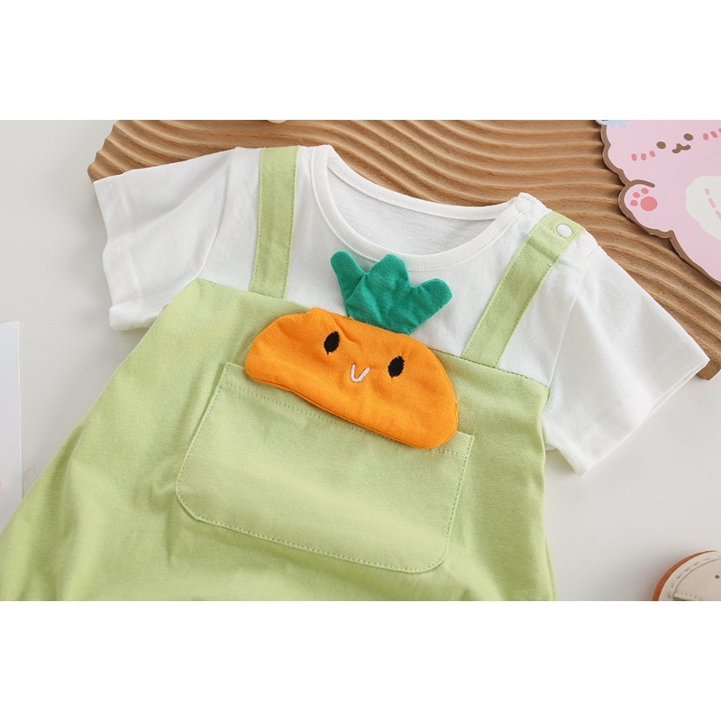Bộ Áo Liền Quần Bằng Cotton Tay Ngắn In Họa Tiết Hoạt Hình Dễ Thương Thời Trang Mùa Hè Cho Bé 0-2 Tuổi