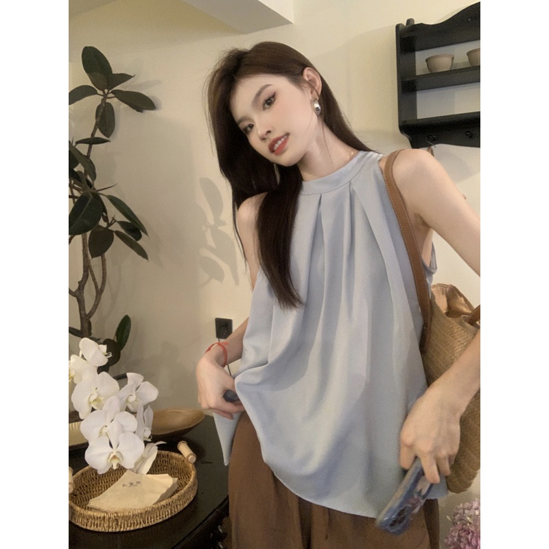 Áo Sơ Mi Không Tay Xếp Ly Đơn Giản Thời Trang Hàn Quốc