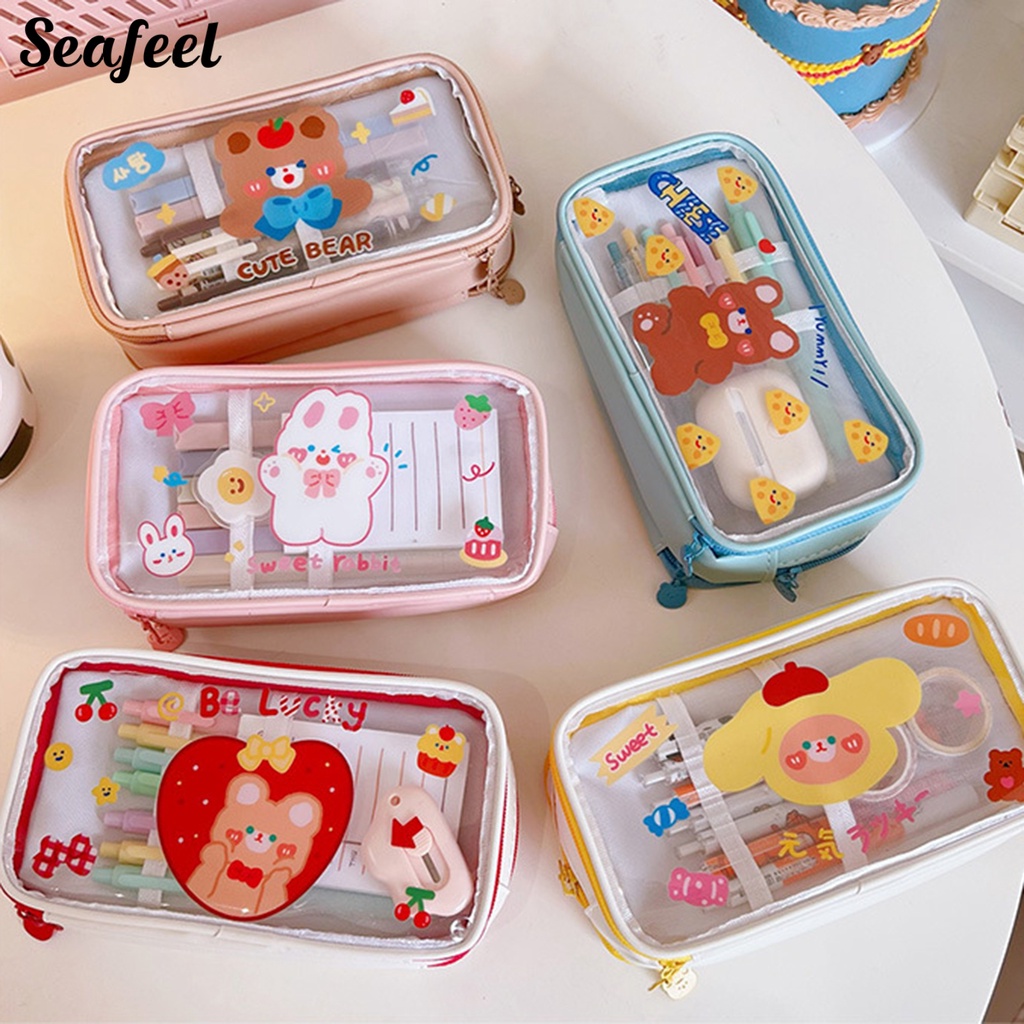 Túi Đựng Bút Bằng PVC Trong Suốt Chống Thấm Nước In Hoạt Hình Dễ Thương Cho Học Sinh